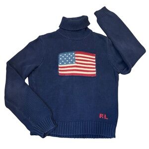 Ralph Lauren vintage women turtleneck American Flag sweater size medium USA READ